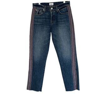 Hudson jeans luxe crop Riley relaxed straight NEW 25 slit at hem striped detail